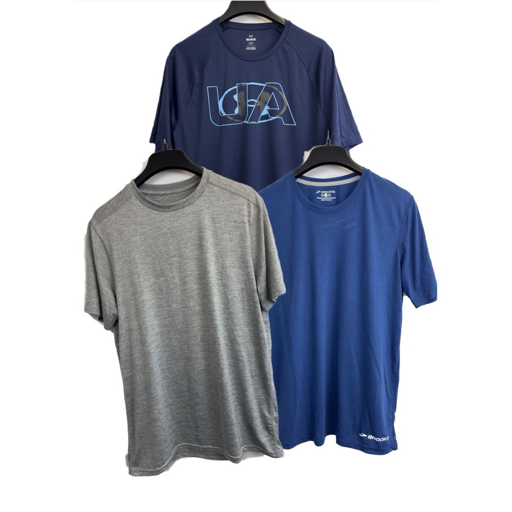 Lot Of 3 Under Armour, Brooks, Champion Men's M Tees Athletic Gym Workout